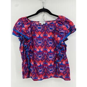 Boho ruffle Sleeve Top Bold Tapestry Pattern